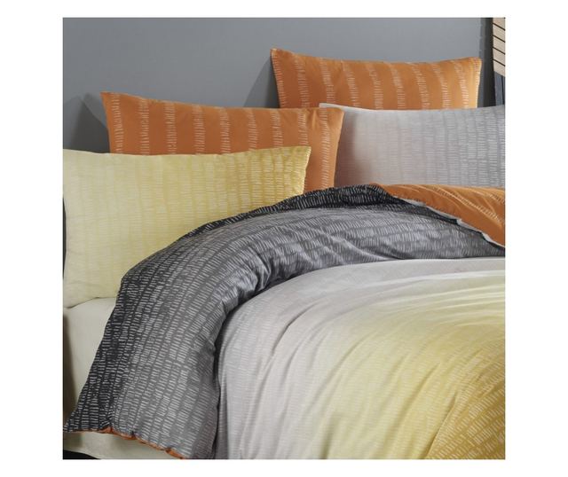 Lenjerie de pat dublu, Majoli Bahar Home Collection, 100% bumbac ranforce, 144 TC, 4 piese, Brezee Yellow