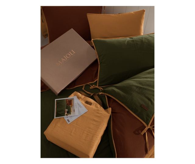 Lenjerie de pat dublu, Majoli Bahar Home Collection, 100% bumbac soft crush, 144 TC, 4 piese, Demeter Forest
