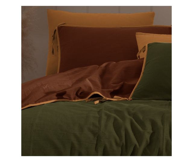 Lenjerie de pat dublu, Majoli Bahar Home Collection, 100% bumbac soft crush, 144 TC, 4 piese, Demeter Forest