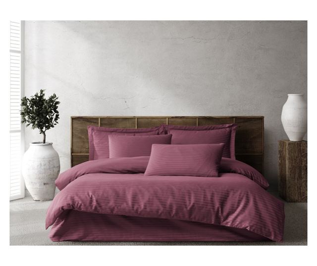 Lenjerie de pat dublu, Majoli Bahar Class Home Collection, 100% bumbac satin, 210TC, 4 piese, Modest Plume