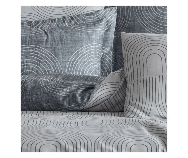 Lenjerie de pat dublu, Majoli Bahar Class Home Collection, 100% bumbac satin, 210TC, 6 piese, Pietro Ice