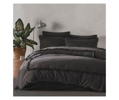 Kétszemélyes ágynemű, Majoli Bahar Home Collection, 100% fonott pamut, 165 g/m², 6 darab, Maddox Dark Anthracite