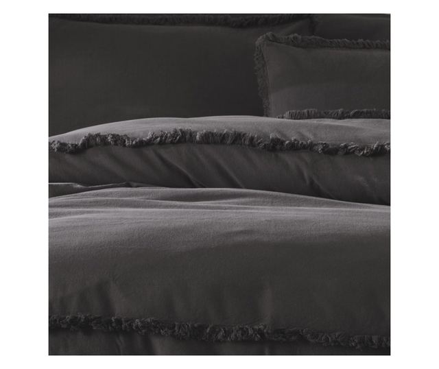 Lenjerie de pat dublu, Majoli Bahar Home Collection, 100% bumbac yarn dyed, 165 gsm, 6 piese, Maddox Dark Anthracite