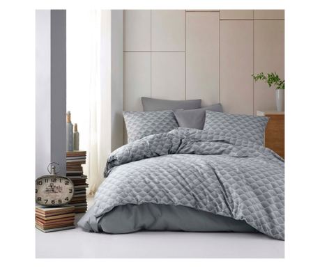 Kétszemélyes ágynemű, Majoli Bahar Home Collection, 100% ranforce pamut, 144 TC, 4 darab, Szürke, Clara Grey