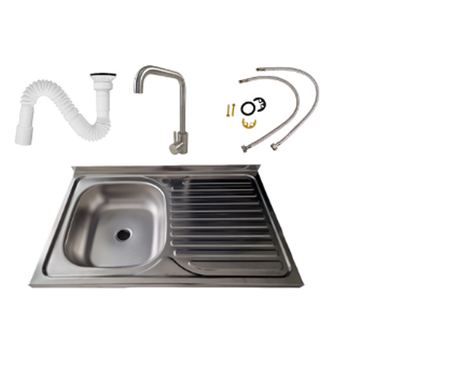 Set kuhinjskog sudopera za element s lijevim koritom (80x50 cm), slavina od nehrđajućeg čelika SUS 304 i sifon bez preljeva