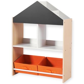 GINGER HOME gyerek szekrény, polc játékoknak és könyveknek, fekete írótáblával, kis ház, fa