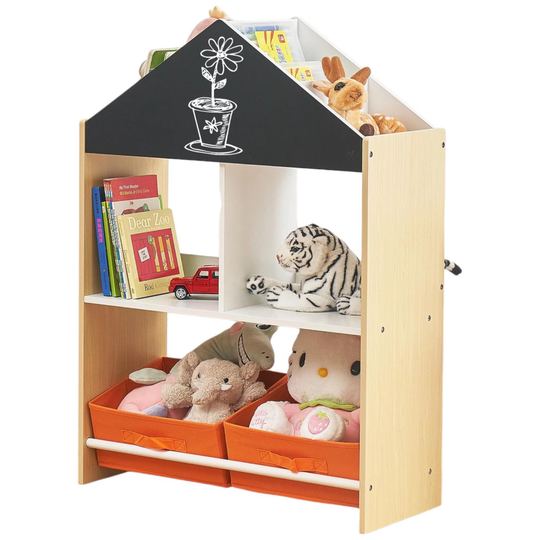 GINGER HOME gyerek szekrény, polc játékoknak és könyveknek, fekete írótáblával, kis ház, fa