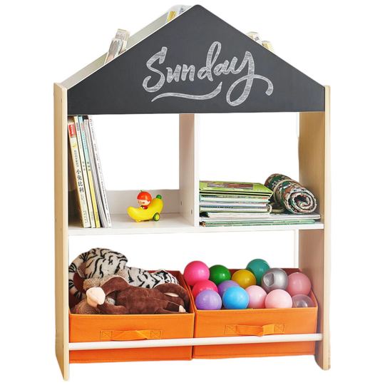 GINGER HOME gyerek szekrény, polc játékoknak és könyveknek, fekete írótáblával, kis ház, fa