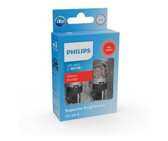 Set 2 leduri auto Rosu W21W Philips Ultinon Pro7000 SL lampa frana 12V/24V