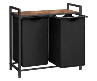 Καλάθι απλύτων Valora σε ρουστίκ καφέ χρώμα με ατσάλινο σκελετό και επιφάνεια από MDF