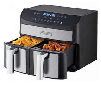 Friteuza cu aer cald Royalty Line RL-AF5409, 2400W, 8 l, 2 cosuri, 10 programe, Timer, Oprire automata, Negru