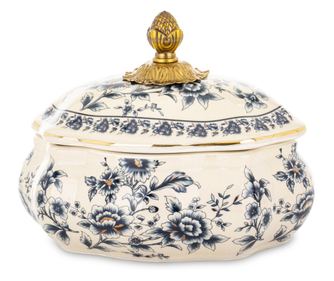 Caseta ceramica cu capac, alb/albastru, 17x21,5x16 cm