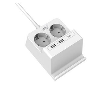 Prelungitor Well, incarcator wireless, 2 prize, 2 porturi USB-A, 1 port USB-C, 2 m, cablu 3 x 1.5mm, Alb