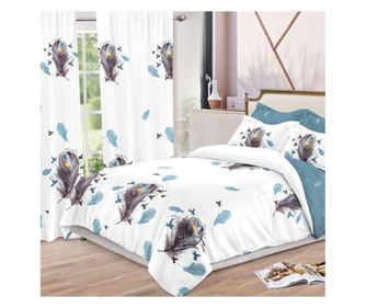 Set lenjerie de pat dublu, 8 piese, multicolor, bumbac satinat, cu draperii, Casa de Vis Online, S-06