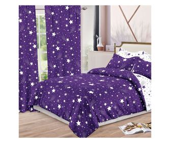 Set lenjerie de pat dublu, 8 piese, multicolor, bumbac satinat, cu draperii, Casa de Vis Online, S-17