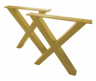 Set 2 Picioare Masa Metal, Stil Scandinav Forma X, Profil Lat, Vopsire in Camp Electrostatic, Finisaje Premium Auriu