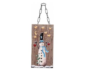 Decoratiune de iarna pictata manual, pe lemn 15 x 30 cm. Decoratiune Om de Zapada, pictata pe lemn. Decoratiune pentru usa intra