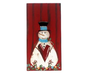 Decoratiune de iarna pictata manual, pe lemn 15 x 30 cm. Decoratiune Om de Zapada, pictata pe lemn. Decoratiune pentru usa intra