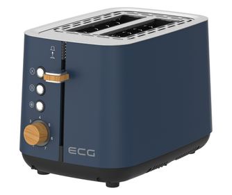 Prajitor de paine ECG ST 2768 Timber Petrol, 925 W, 2 felii, 7 trepte, otel inoxidabil, elemente din lemn, albastru indigo