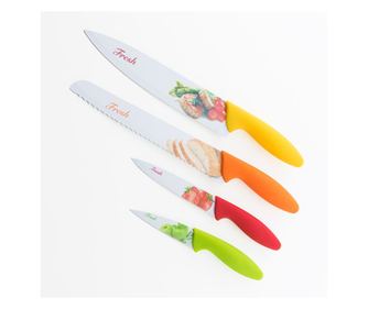 Zestaw 4 noży Koopman Fresh Style z powłoką nieprzywierającą, stal nierdzewna, wielokolorowe