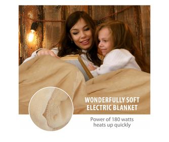 Pătură electrică Alpina, 180W, 180x130 cm, Timer, 10 grade de încălzire, Telecomandă, Bej