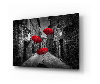 Slikanje na osiguranom staklu, Red Umbrellas  110 x 70 cm