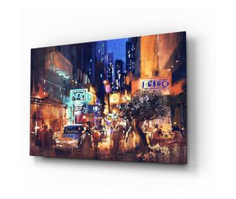 Slikanje na osiguranom staklu, City Night  72 x 46 cm