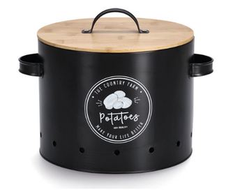 Zeller burgonya tároló edény, fém/bambusz, 22.5x21 cm, fekete