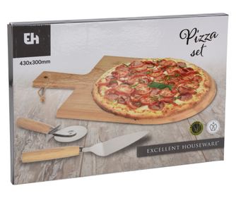 3 pizzásedényből álló készlet, bambusz/rozsdamentes acél, 43x30 cm, barna/ezüst