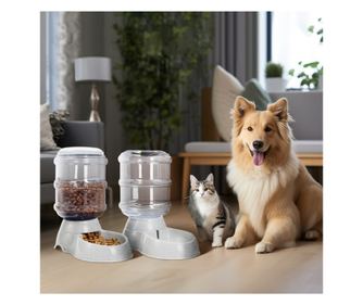 Set 1x Dispenser automat mancare si 1x Dispenser automat apa pentru Caini/ Pisici, Alb, 3,8l, 48332.22