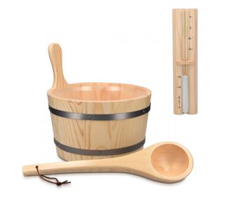 Kit pentru sauna uscata din lemn de pin Navaris, Galeata 5 l, Clepsidra, Lingura, 45467.2.24