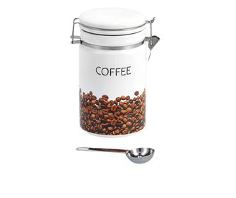 Recipient depozitare cafea Zeller, ceramica/otel inoxidabil, 11x20.5 cm, 1.1 l, alb/maro