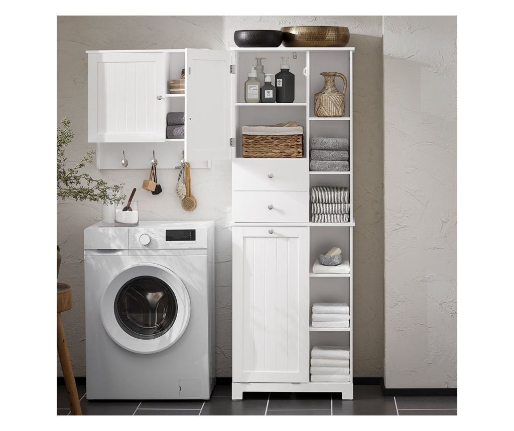 SoBuy Visoka omarica z odprto košaro za perilo Talna omarica Kopalniška omarica Bela 60x37x171cm BZR104-W - 12