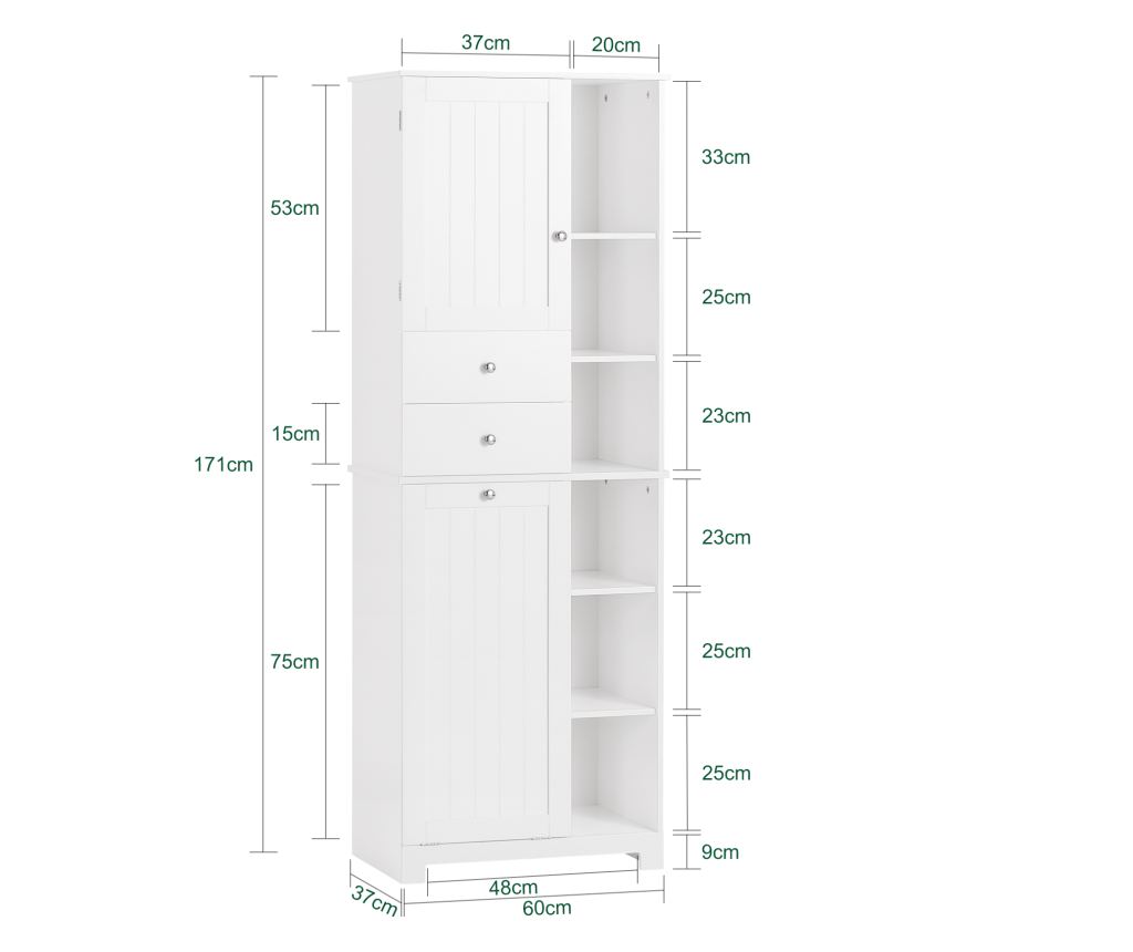 SoBuy Visoka omarica z odprto košaro za perilo Talna omarica Kopalniška omarica Bela 60x37x171cm BZR104-W - 13