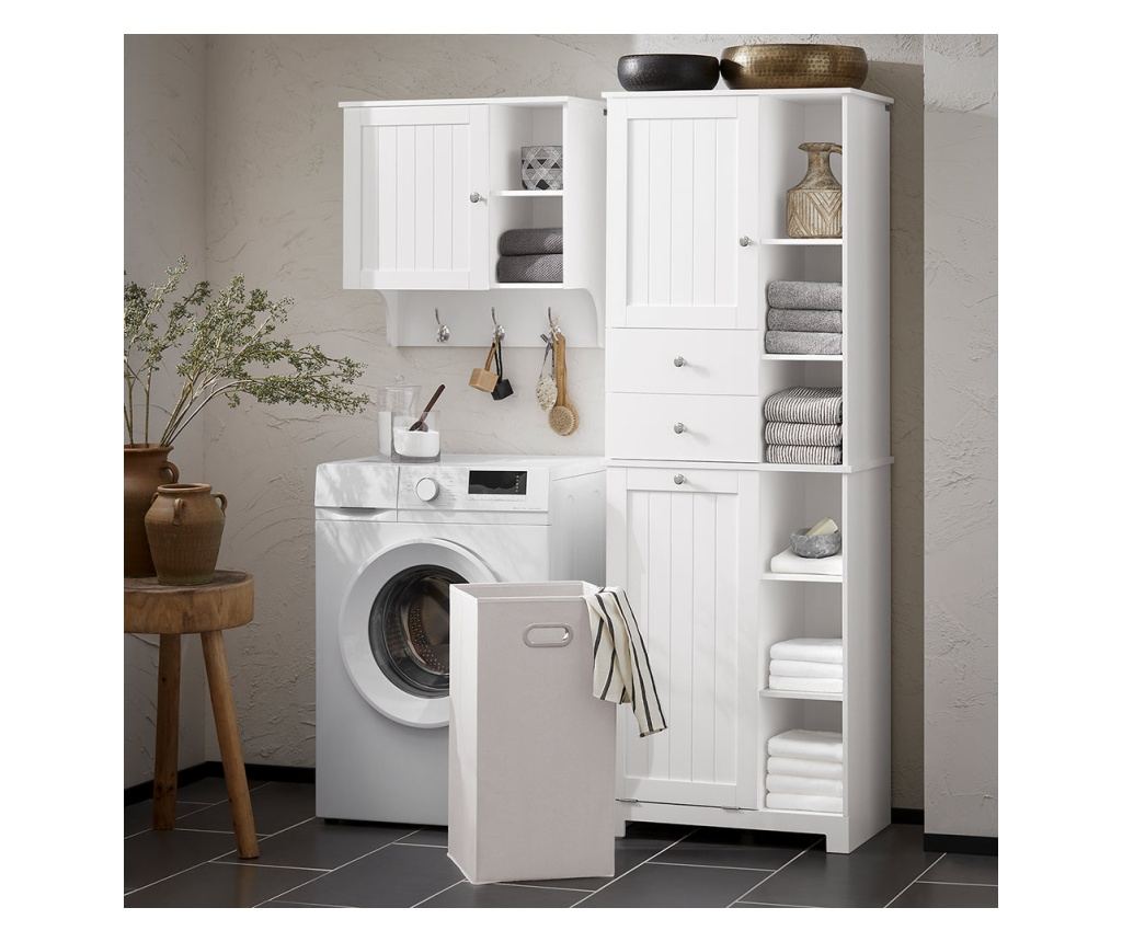 SoBuy Visoka omarica z odprto košaro za perilo Talna omarica Kopalniška omarica Bela 60x37x171cm BZR104-W - 20
