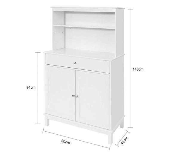 SoBuy FSB26-W Kuchyňská skříňka Kuchyňská police Příborník Boční skříňka Bílá 90x148x40cm