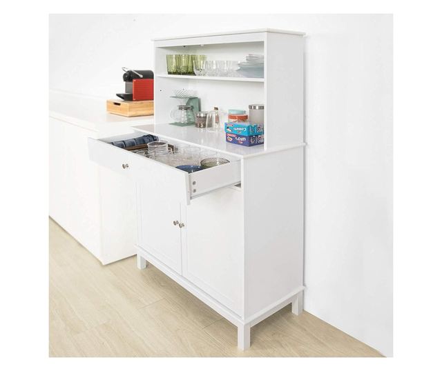 SoBuy FSB26-W Kuchyňská skříňka Kuchyňská police Příborník Boční skříňka Bílá 90x148x40cm