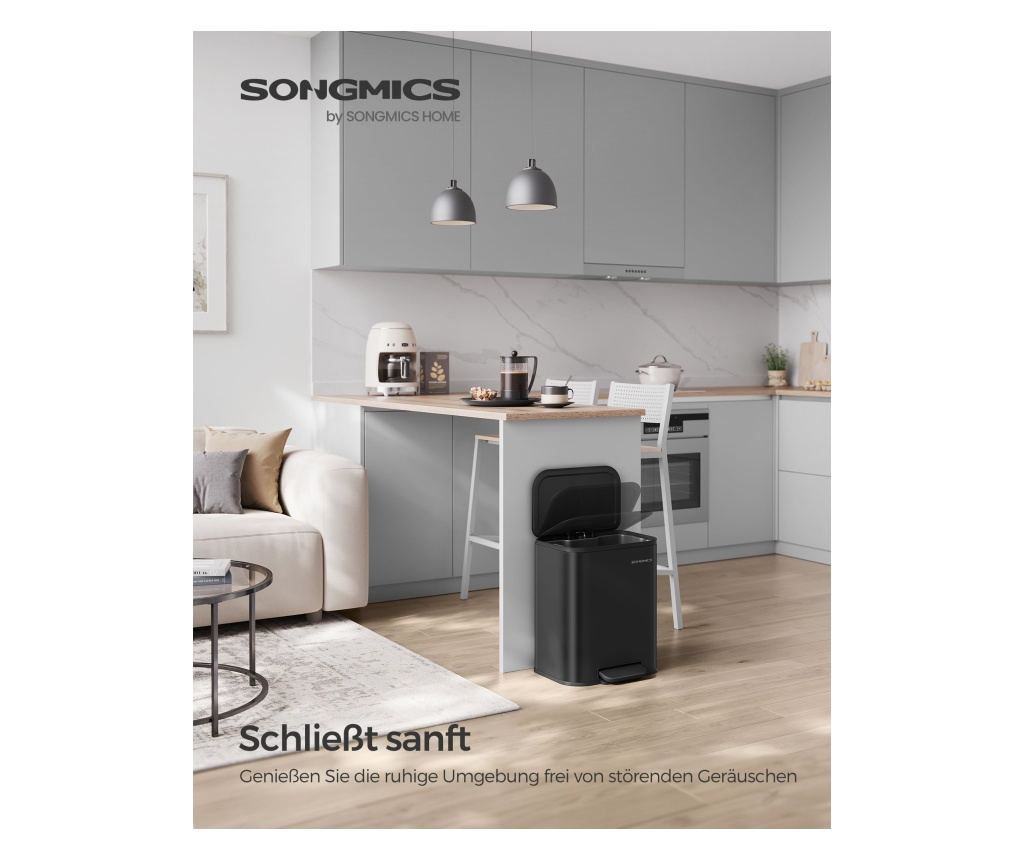 Kanta za smeće, čelik, PP plastika, crna, 36.6x30x42.5 cm - 3