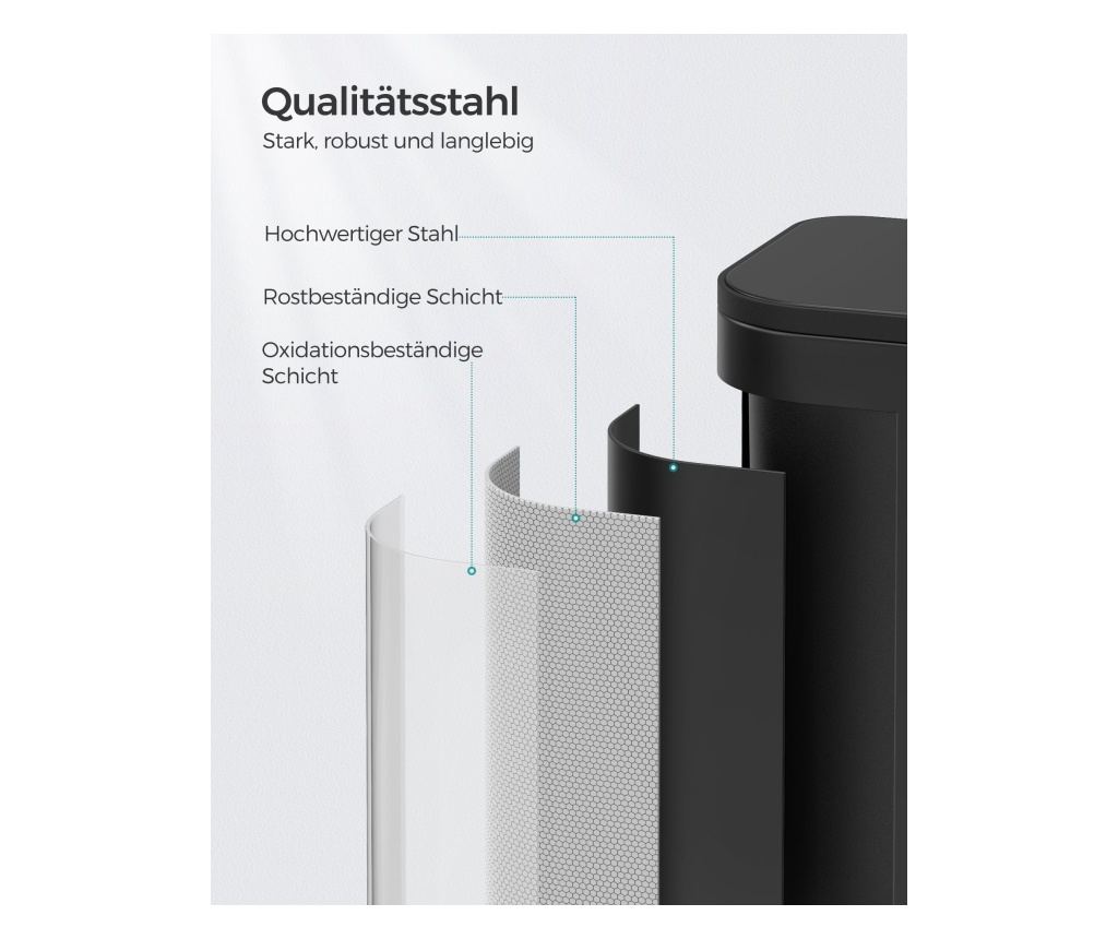Kanta za smeće, čelik, PP plastika, crna, 36.6x30x42.5 cm - 4