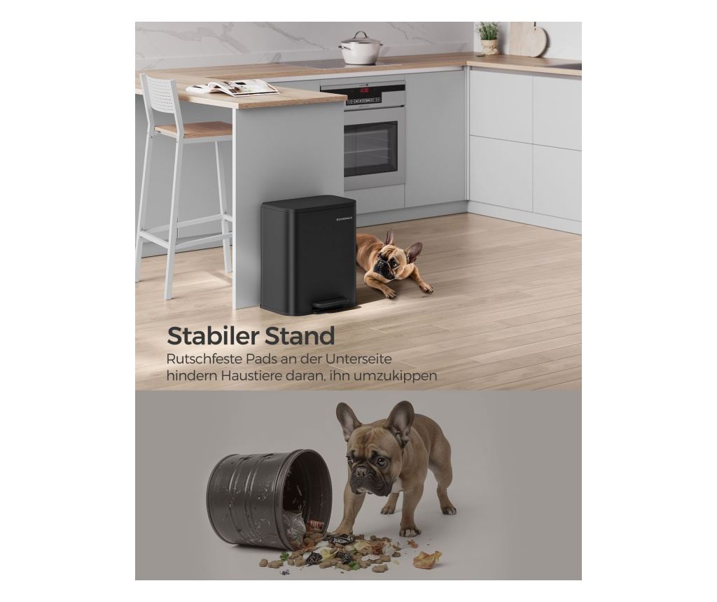 Kanta za smeće, čelik, PP plastika, crna, 36.6x30x42.5 cm - 5