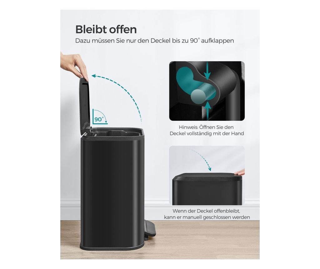 Kanta za smeće, čelik, PP plastika, crna, 36.6x30x42.5 cm - 6