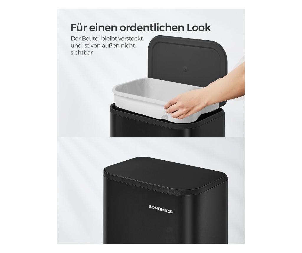 Kanta za smeće, čelik, PP plastika, crna, 36.6x30x42.5 cm - 7