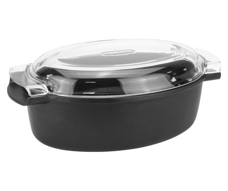 Tava adanca cu capac sticla ANTIK ARS, 32x23xh14cm, 5,5l, aluminiu, strat antiaderent