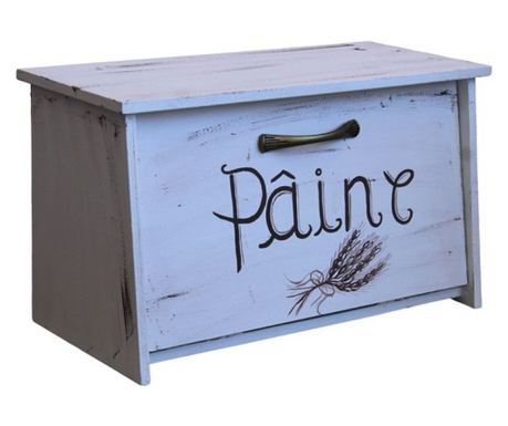 Cutie din lemn pentru pâine, pictată manual, ALB Vintage,dimensiuni 44 cm x 20 x 25 c m