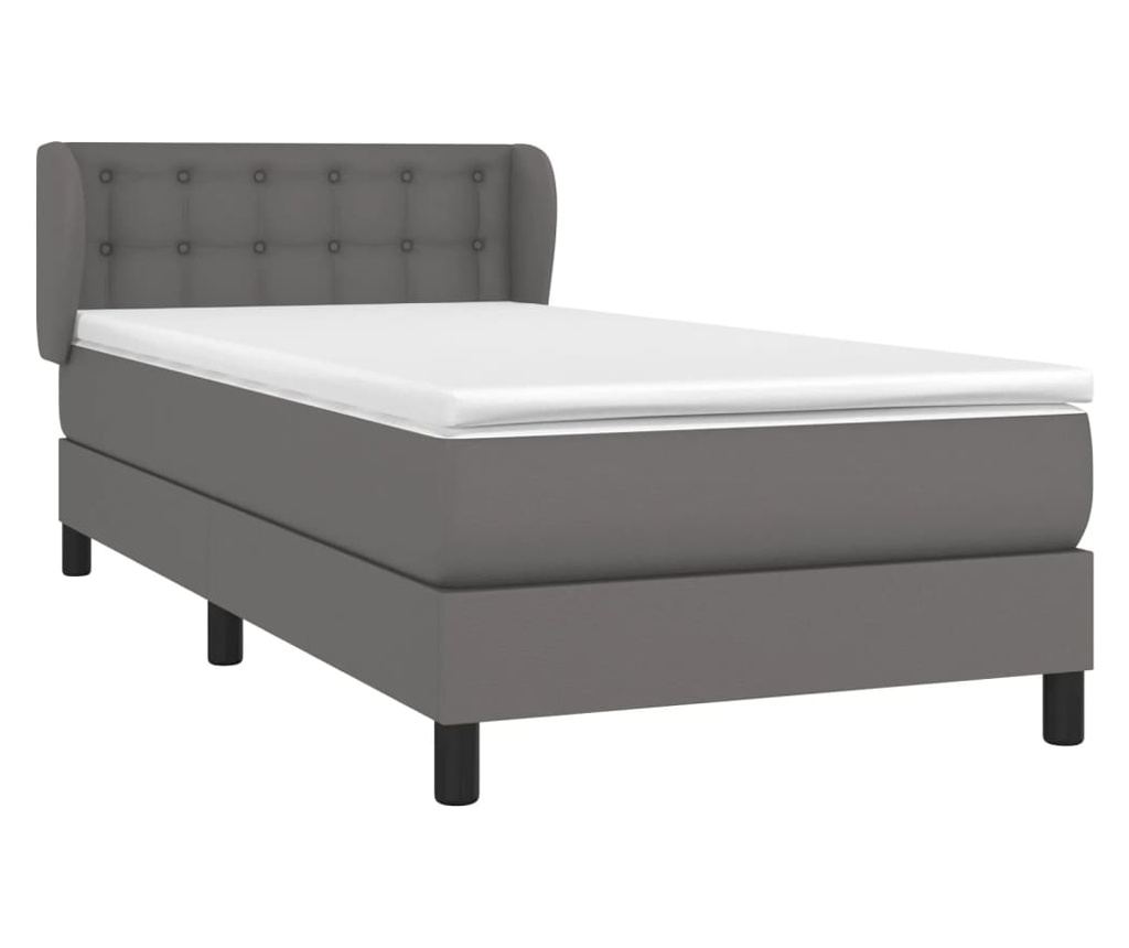 Боксспринг легло с матрак, сиво, 90x190 см, изкуствена кожа - 3