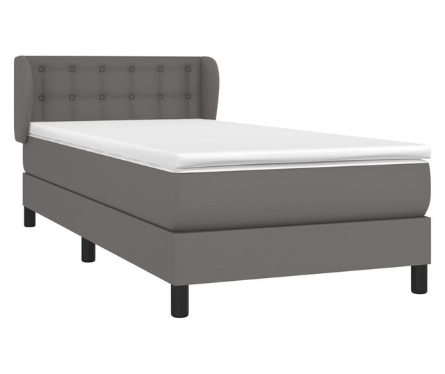 Боксспринг легло с матрак, сиво, 90x200 см, изкуствена кожа