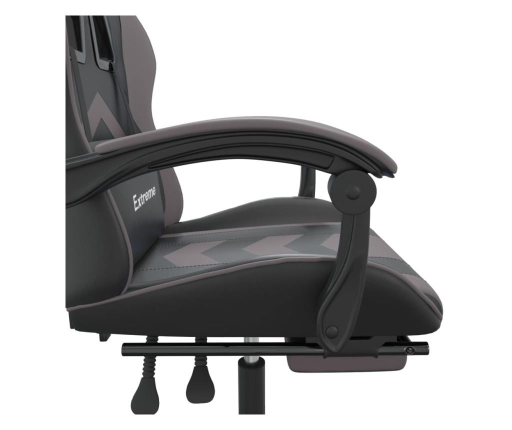 Въртящ се геймърски стол с подложка за крака, черна/сива еко кожа - 8