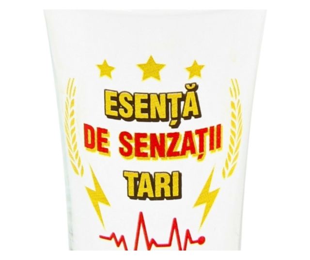 Pahar pentru shot, 7cm, cu mesajul Esență de senzații tari