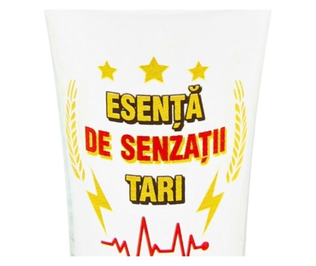 Pahar pentru shot, 7cm, cu mesajul Esență de senzații tari