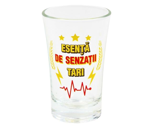 Pahar pentru shot, 7cm, cu mesajul Esență de senzații tari